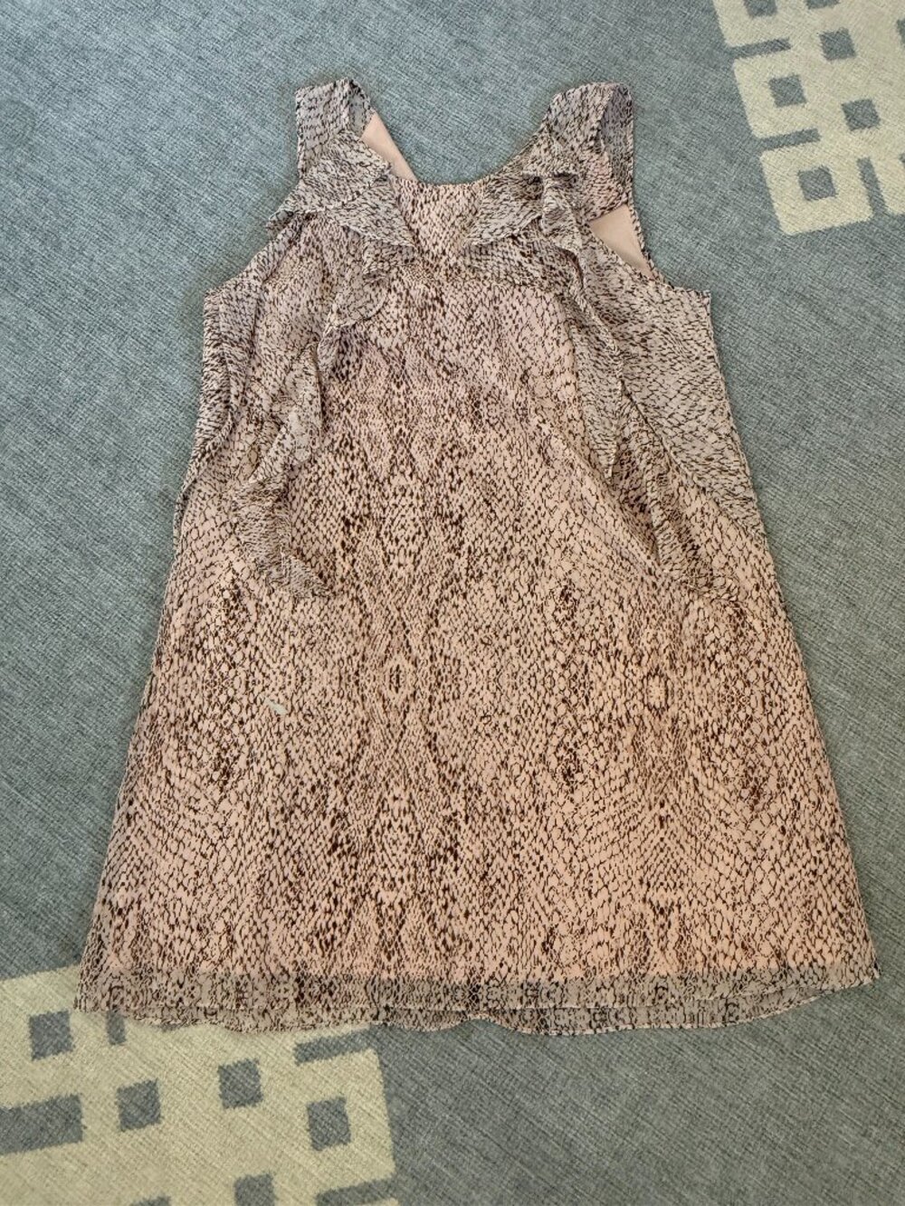 BCBGeneration Mini Dress Women Small Blush Snake Print Cascade Ruffle Sleeveless